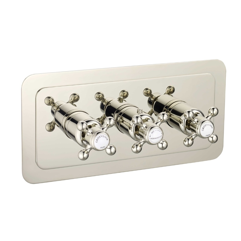JTP Grosvenor Nickel 3 Handle 2 Outlet Horizontal Thermostatic Shower Valve Cut Out